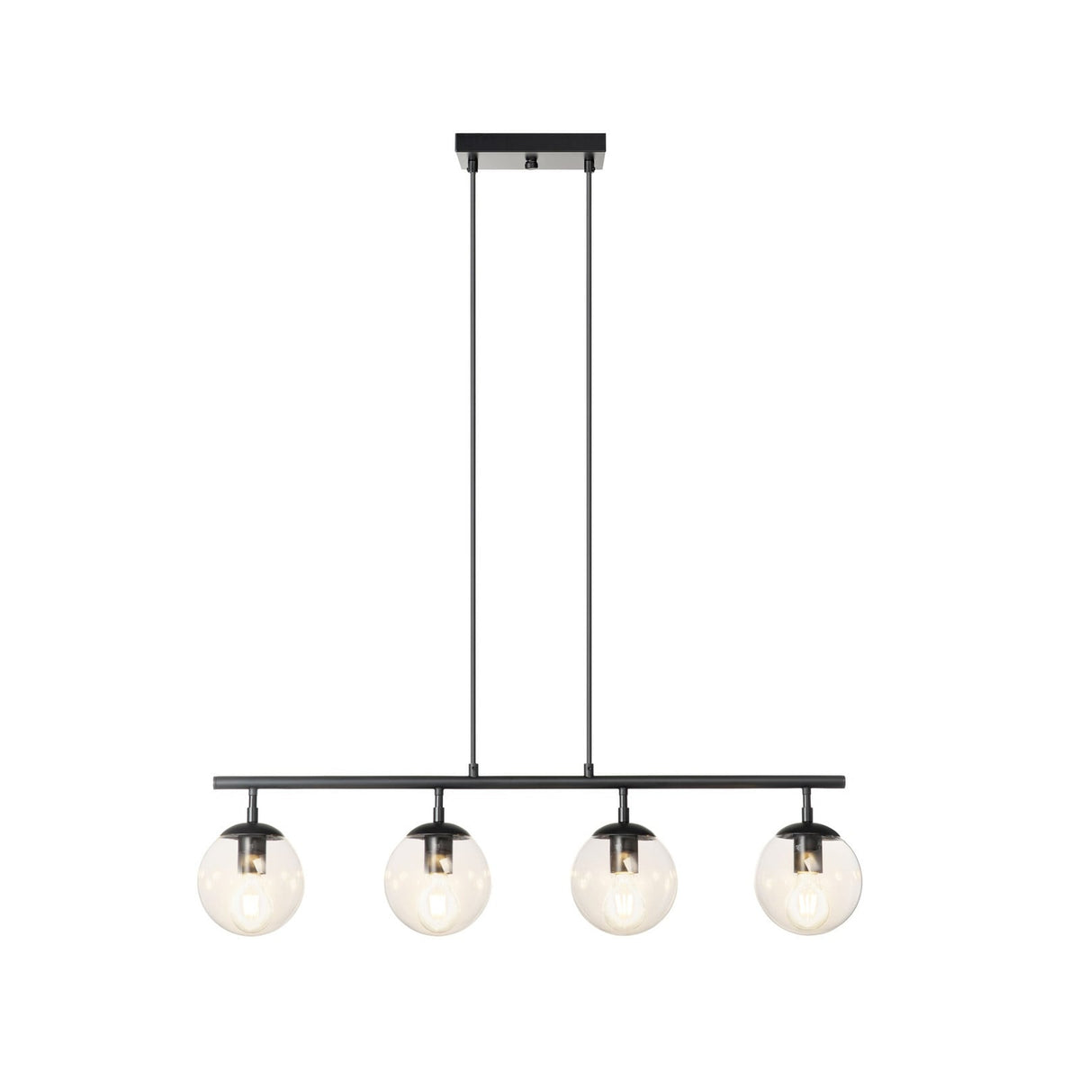 Lucande Oscar pendant light, 36 in, 4-bulb, black, glass