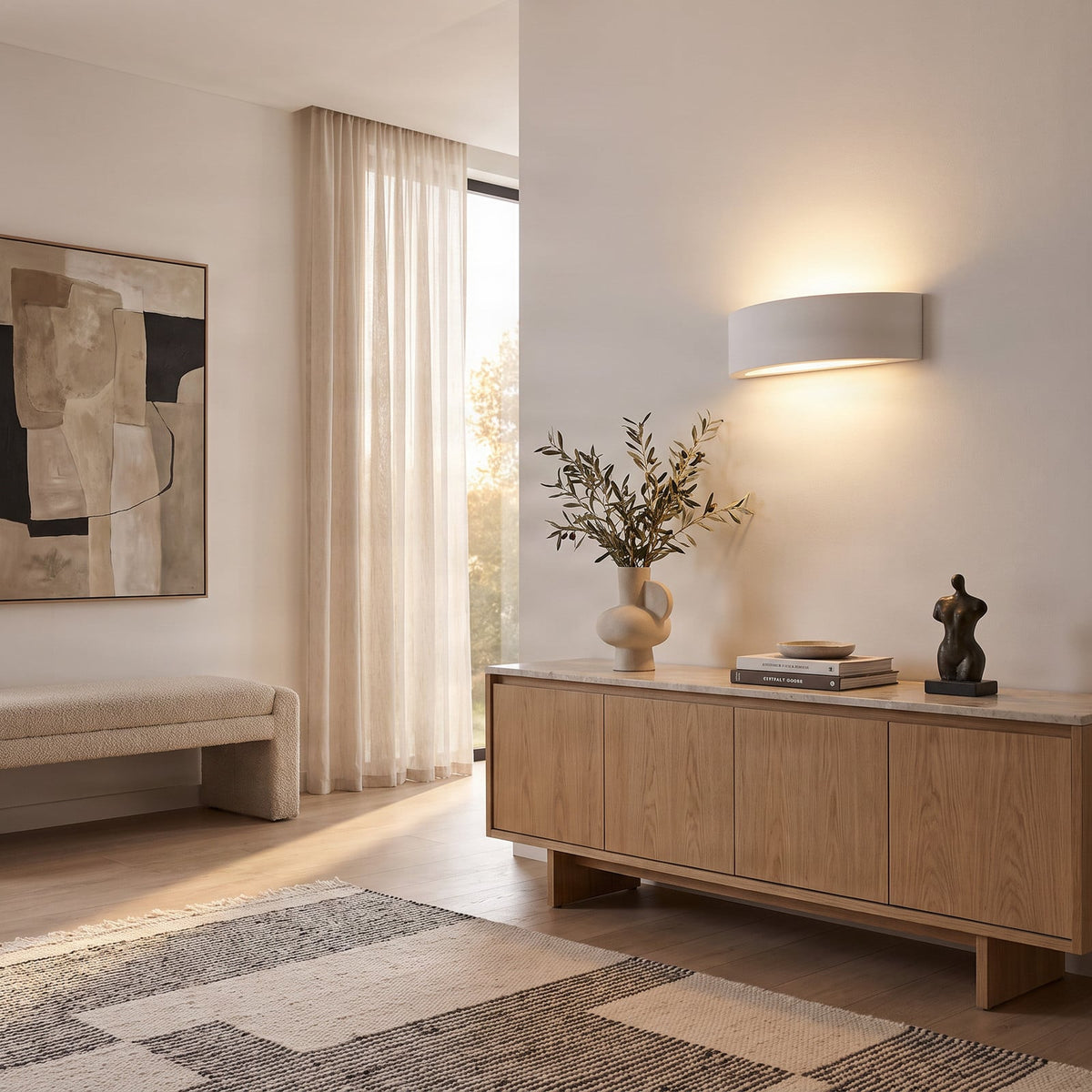 Lucande Aurel wall uplighter, plaster, width 11.8 in, up/down