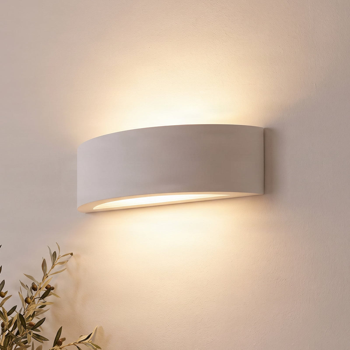 Lucande Aurel wall uplighter, plaster, width 11.8 in, up/down