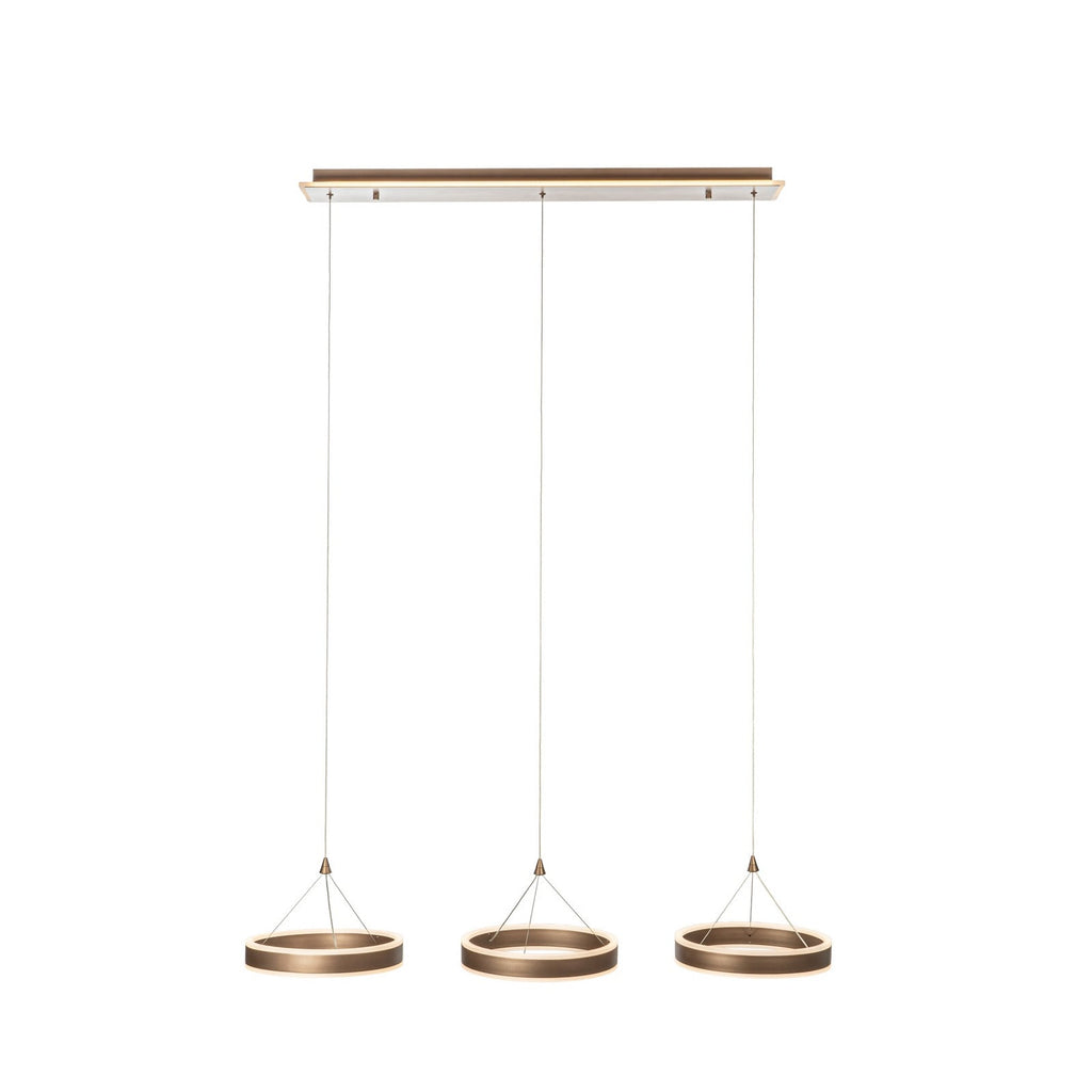 Lucande Kolo LED hanging light, 44 in, 3-bulb, brown, dimmable