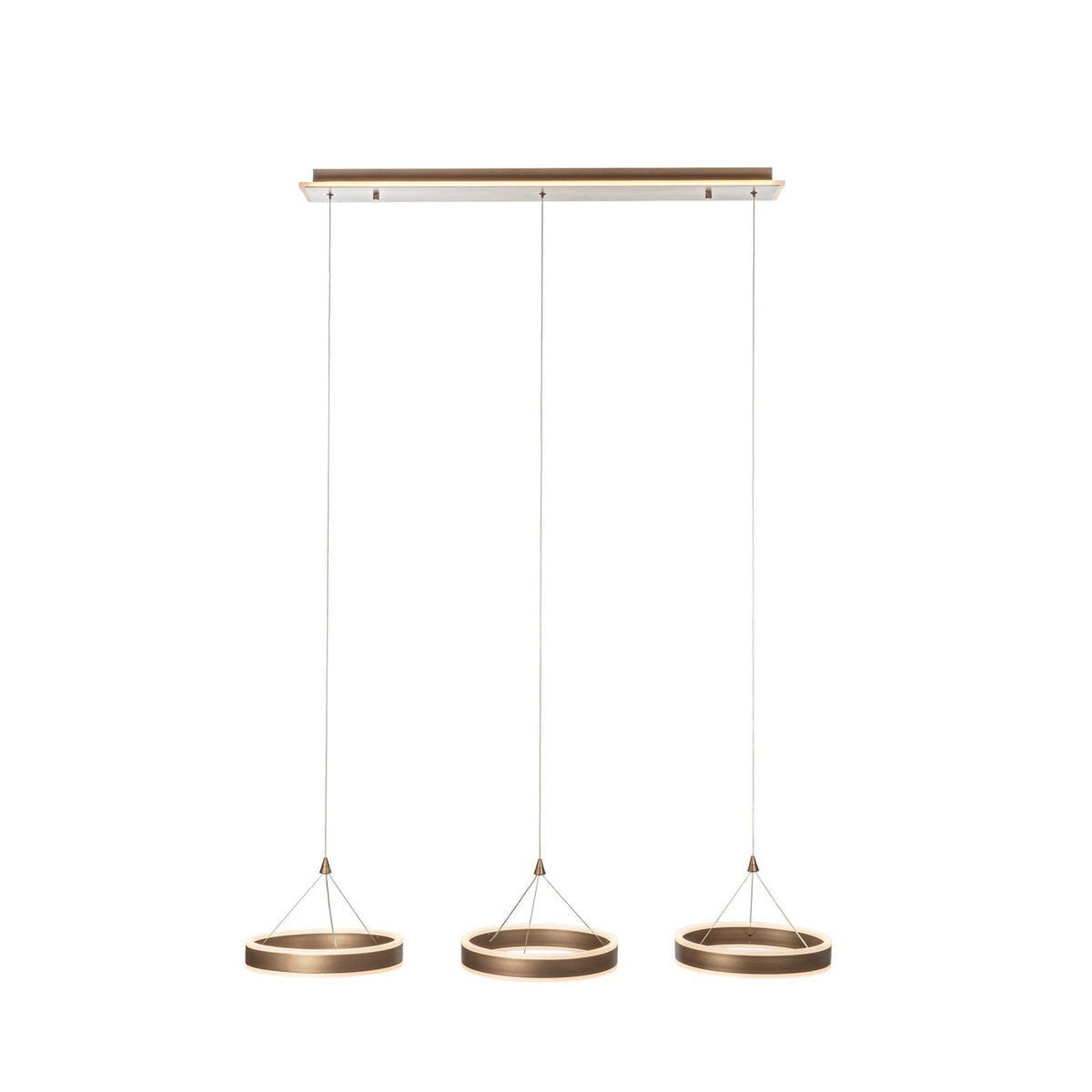 Lucande Kolo LED hanging light, 44 in, 3-bulb, brown, dimmable
