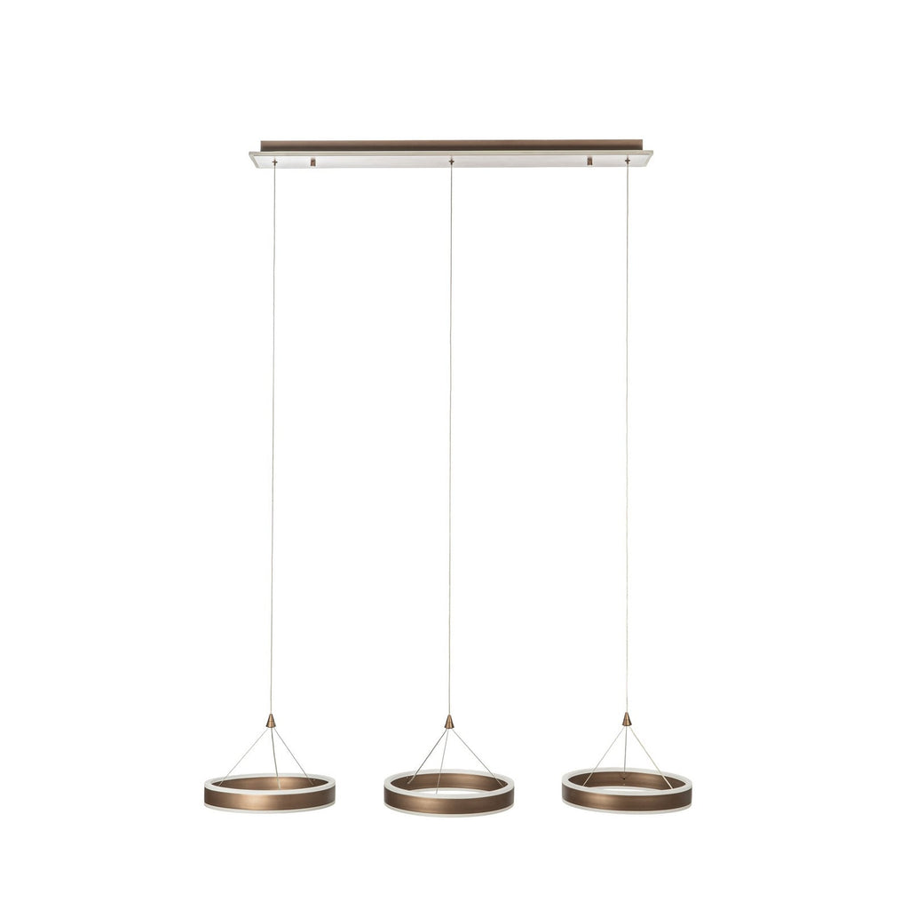 Lucande Kolo LED hanging light, 44 in, 3-bulb, brown, dimmable