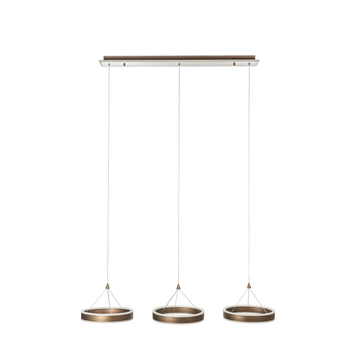 Lucande Kolo LED hanging light, 44 in, 3-bulb, brown, dimmable