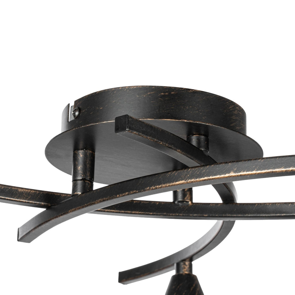 Lucande Della ceiling light, black, 19.6 in, 3-bulb, glass