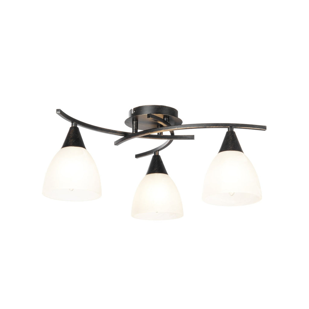 Lucande Della ceiling light, black, 19.6 in, 3-bulb, glass