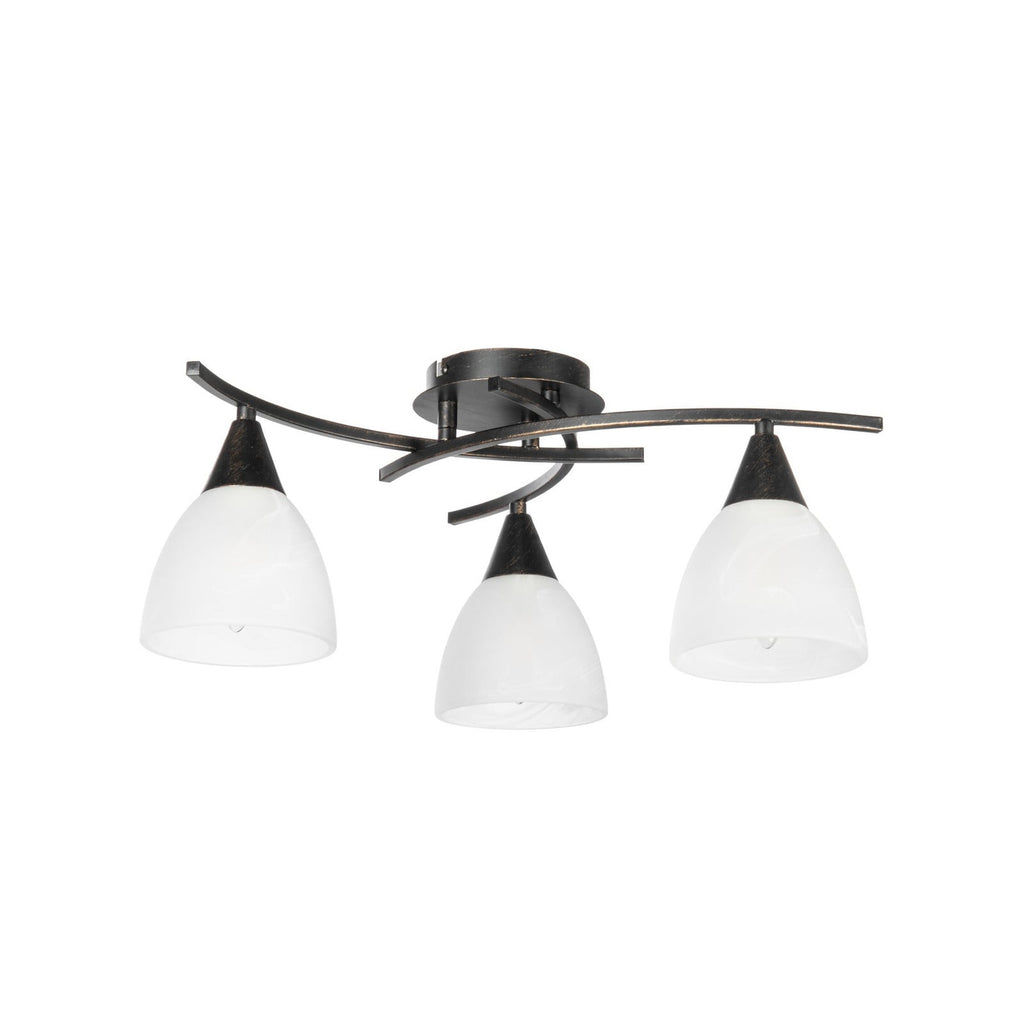 Lucande Della ceiling light, black, 19.6 in, 3-bulb, glass