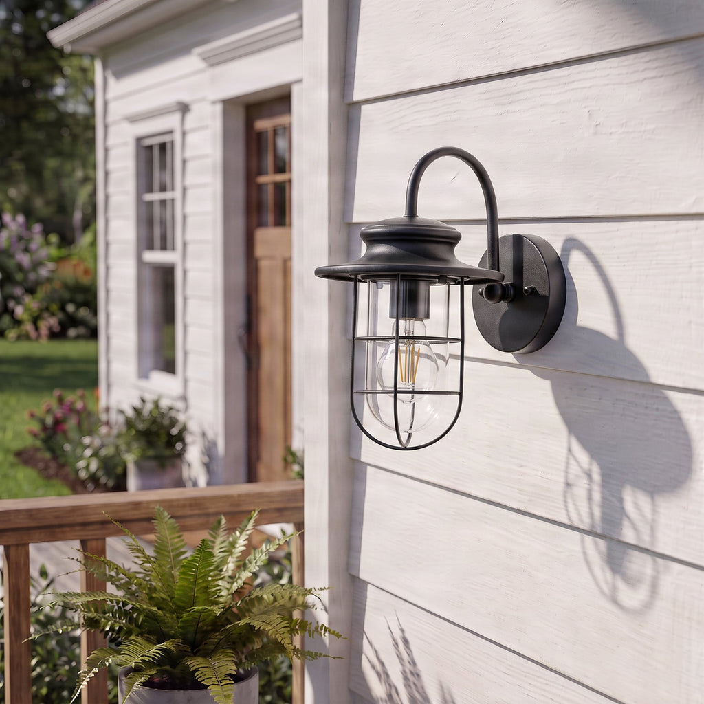 Lucande Oliver outdoor wall light, black, 11.7 in, metal