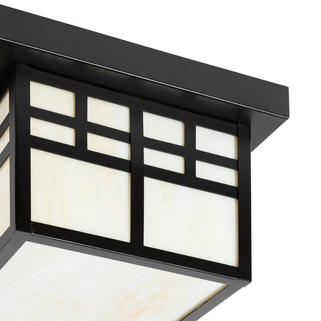 Lucande Aiko outdoor ceiling light, angular, black, metal/glass