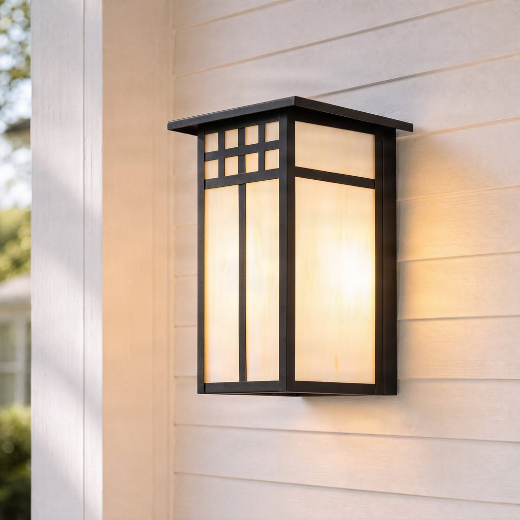 Lucande Aiko outdoor wall light, angular, black, metal/glass