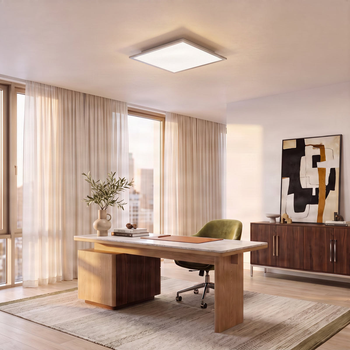 Lucande Livel LED panel, 3,000K, 24.41 in x 24.41 in, silver
