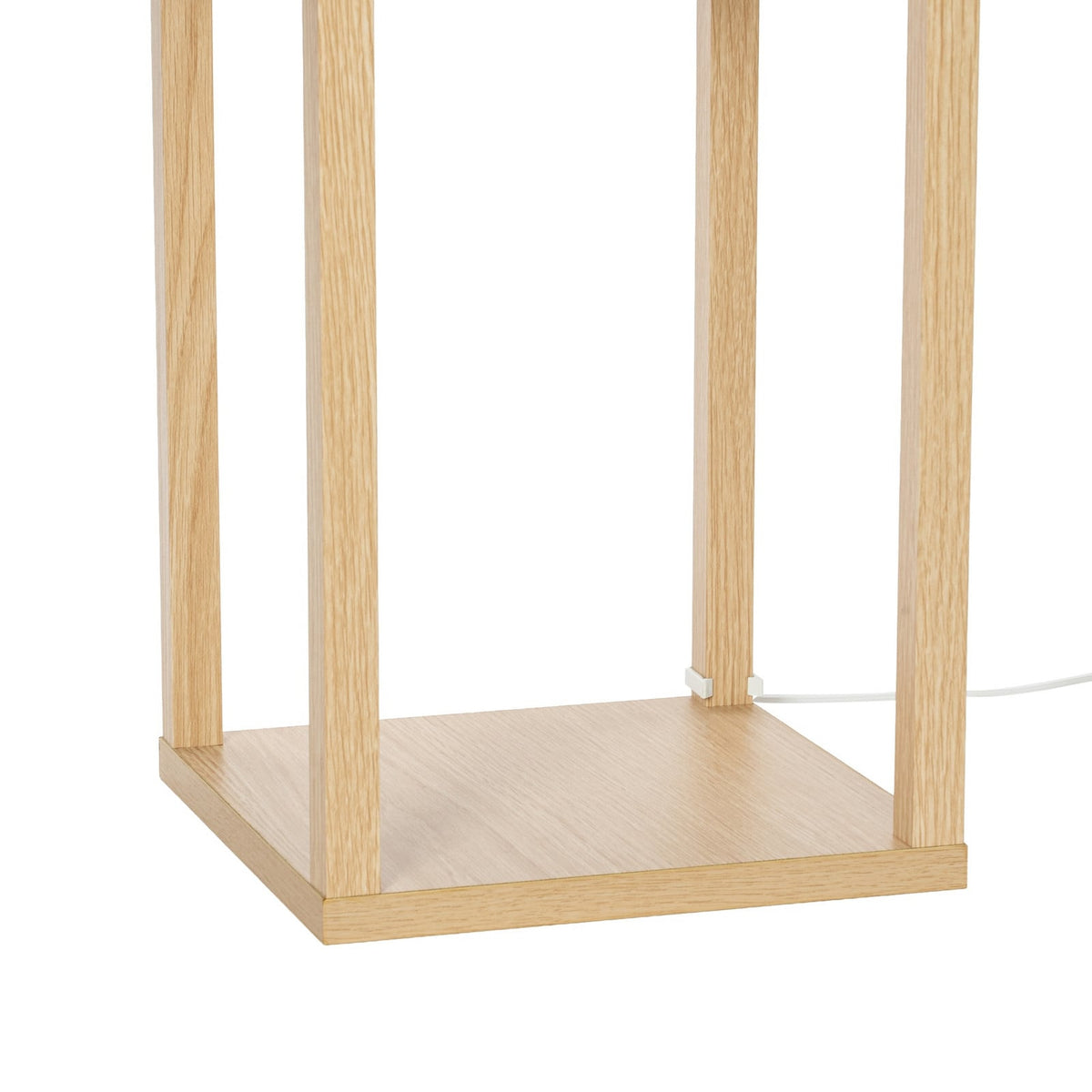 Lucande Birta floor lamp, wood-effect/white, shelf, 62.48 in