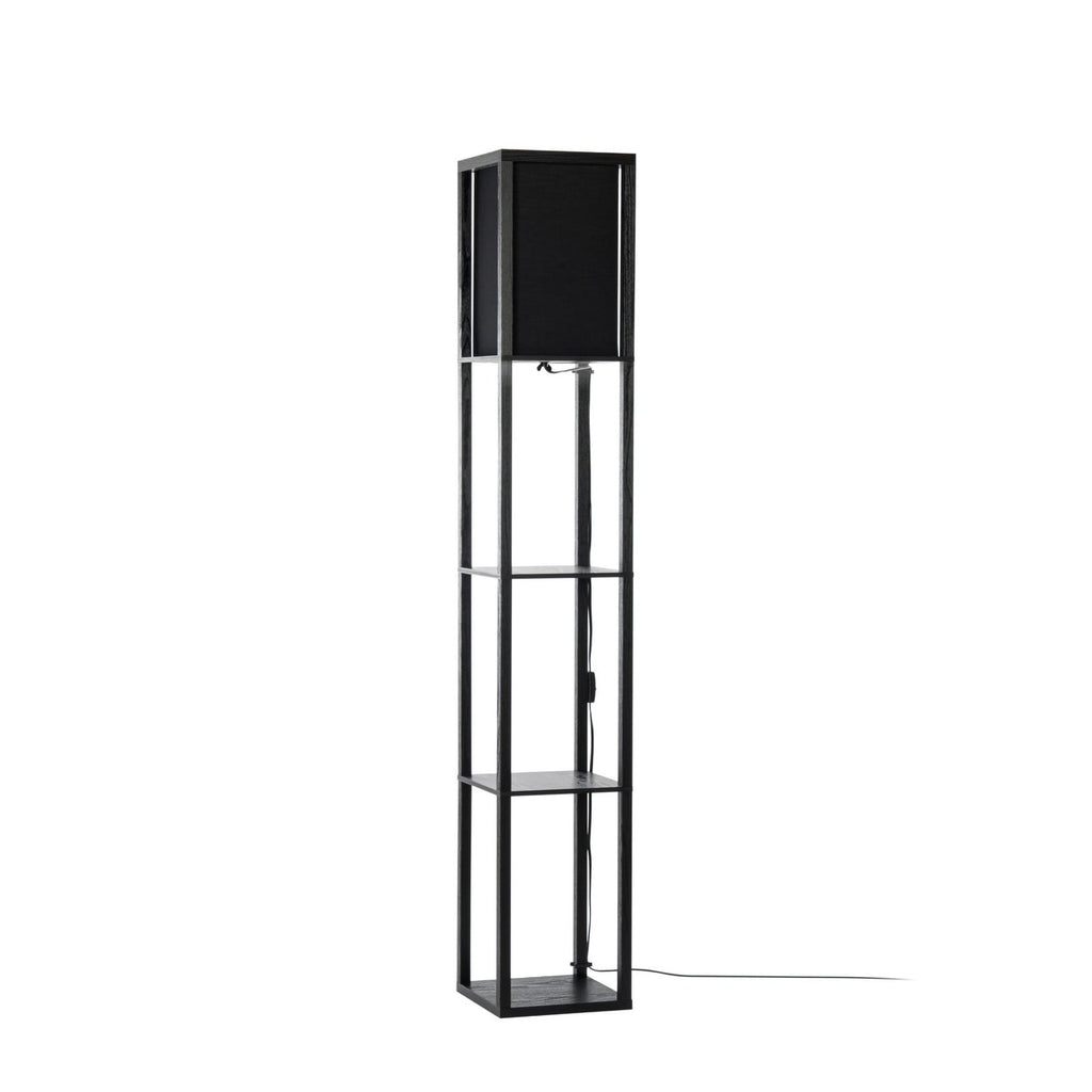 Lucande Birta floor lamp, black, shelf, height 62.48 in