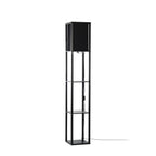 Lucande Birta floor lamp, black, shelf, height 62.48 in