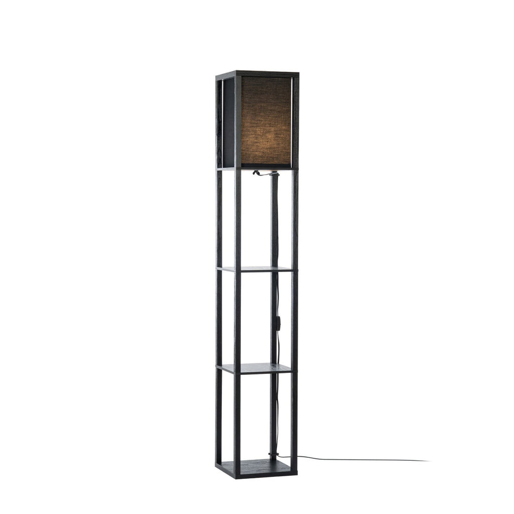 Lucande Birta floor lamp, black, shelf, height 62.48 in