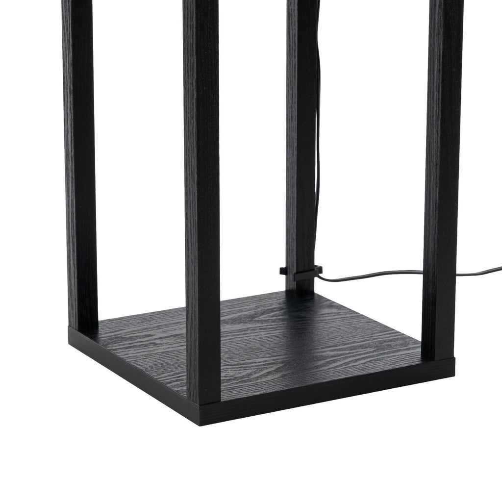 Lucande Birta floor lamp, black, shelf, height 62.48 in