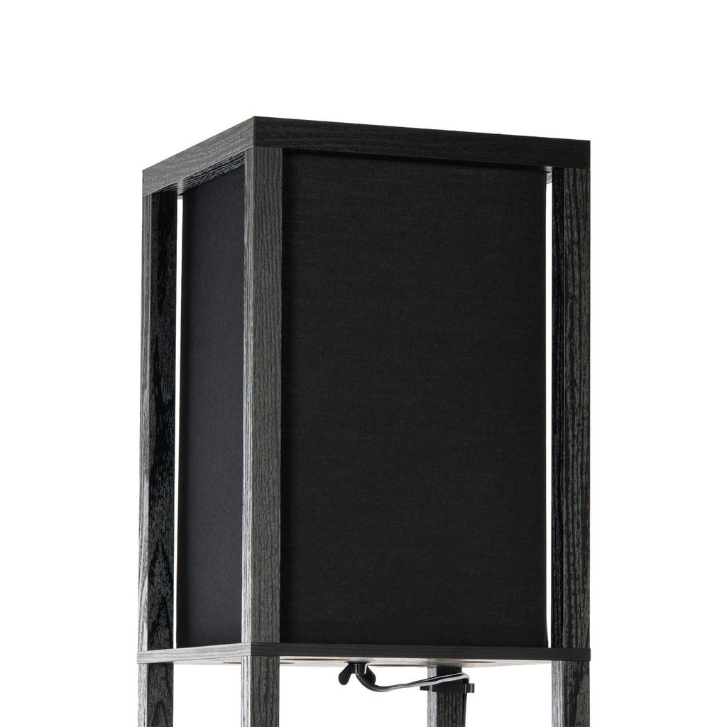 Lucande Birta floor lamp, black, shelf, height 62.48 in