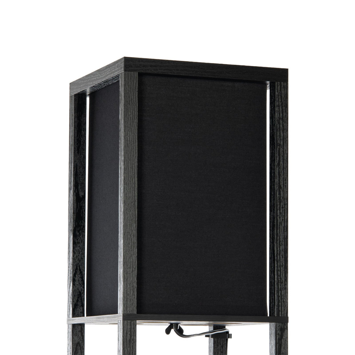 Lucande Birta floor lamp, black, shelf, height 62.48 in