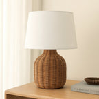 Lucande Lirenda table lamp, 20.08 in, rattan, natural/white