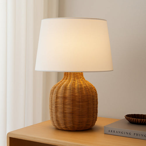 Lucande Lirenda table lamp, 20.08 in, rattan, natural/white