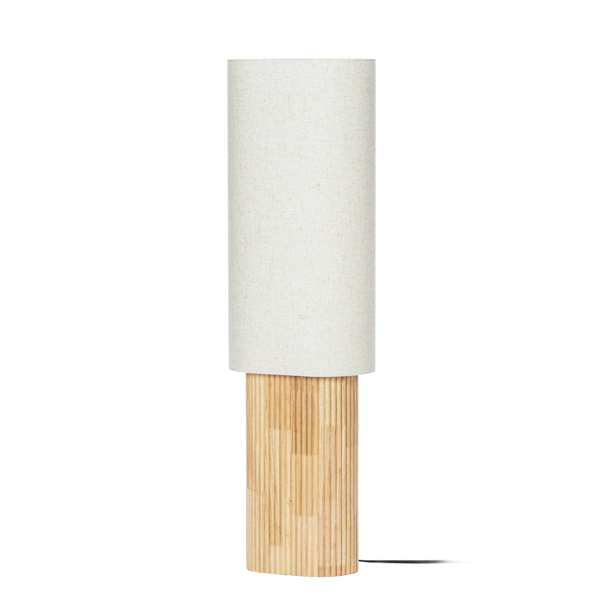 Lucande Kimiko floor lamp, height 39.37 in, wood/fabric