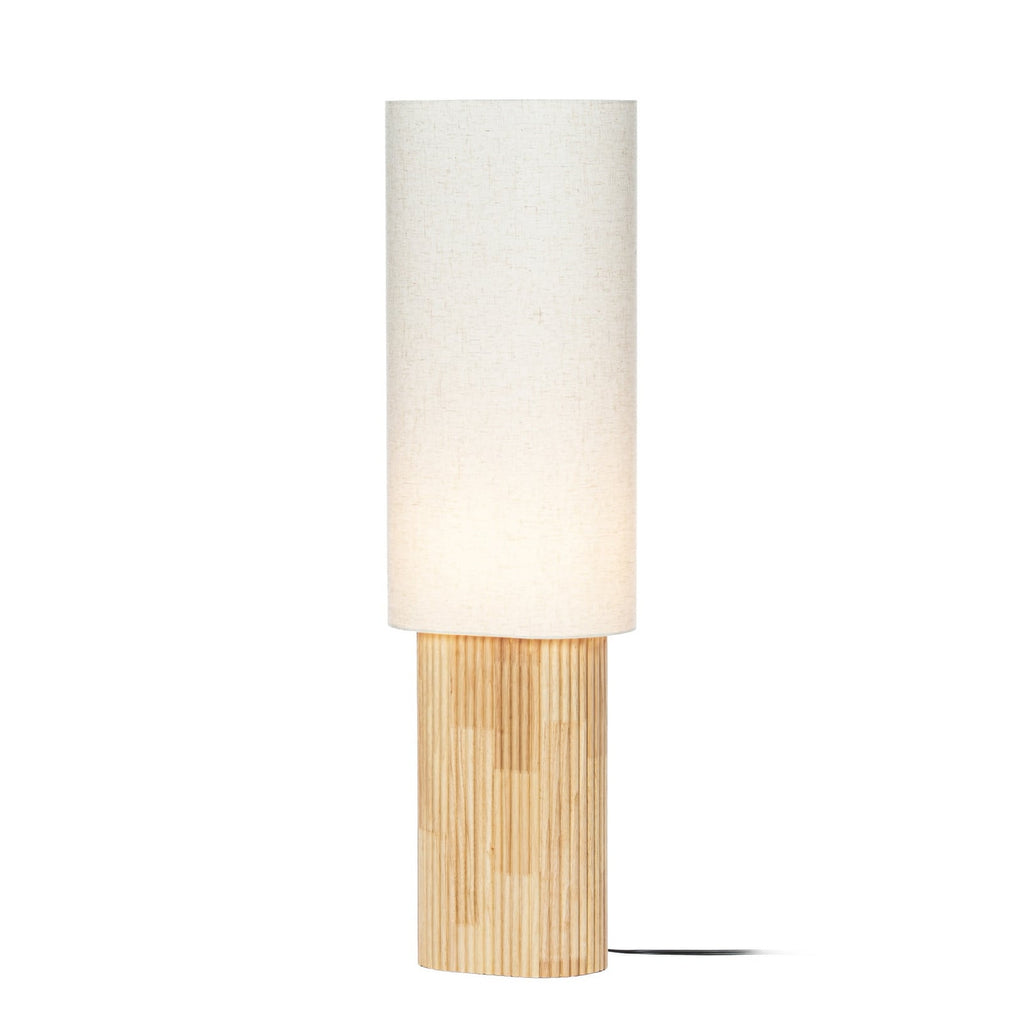 Lucande Kimiko floor lamp, height 39.37 in, wood/fabric