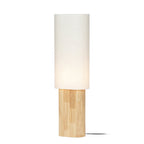 Lucande Kimiko floor lamp, height 39.37 in, wood/fabric