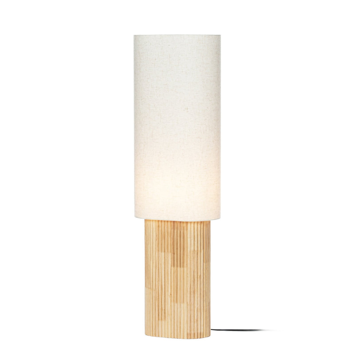 Lucande Kimiko floor lamp, height 39.37 in, wood/fabric