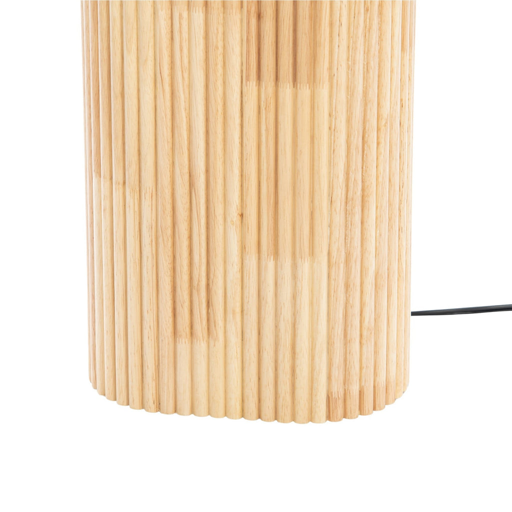 Lucande Kimiko floor lamp, height 39.37 in, wood/fabric