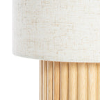 Lucande Kimiko floor lamp, height 39.37 in, wood/fabric