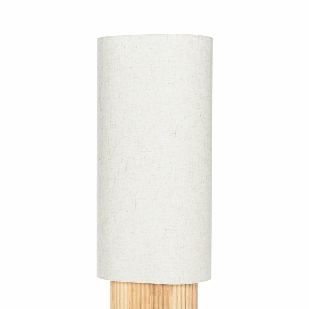 Lucande Kimiko floor lamp, height 39.37 in, wood/fabric