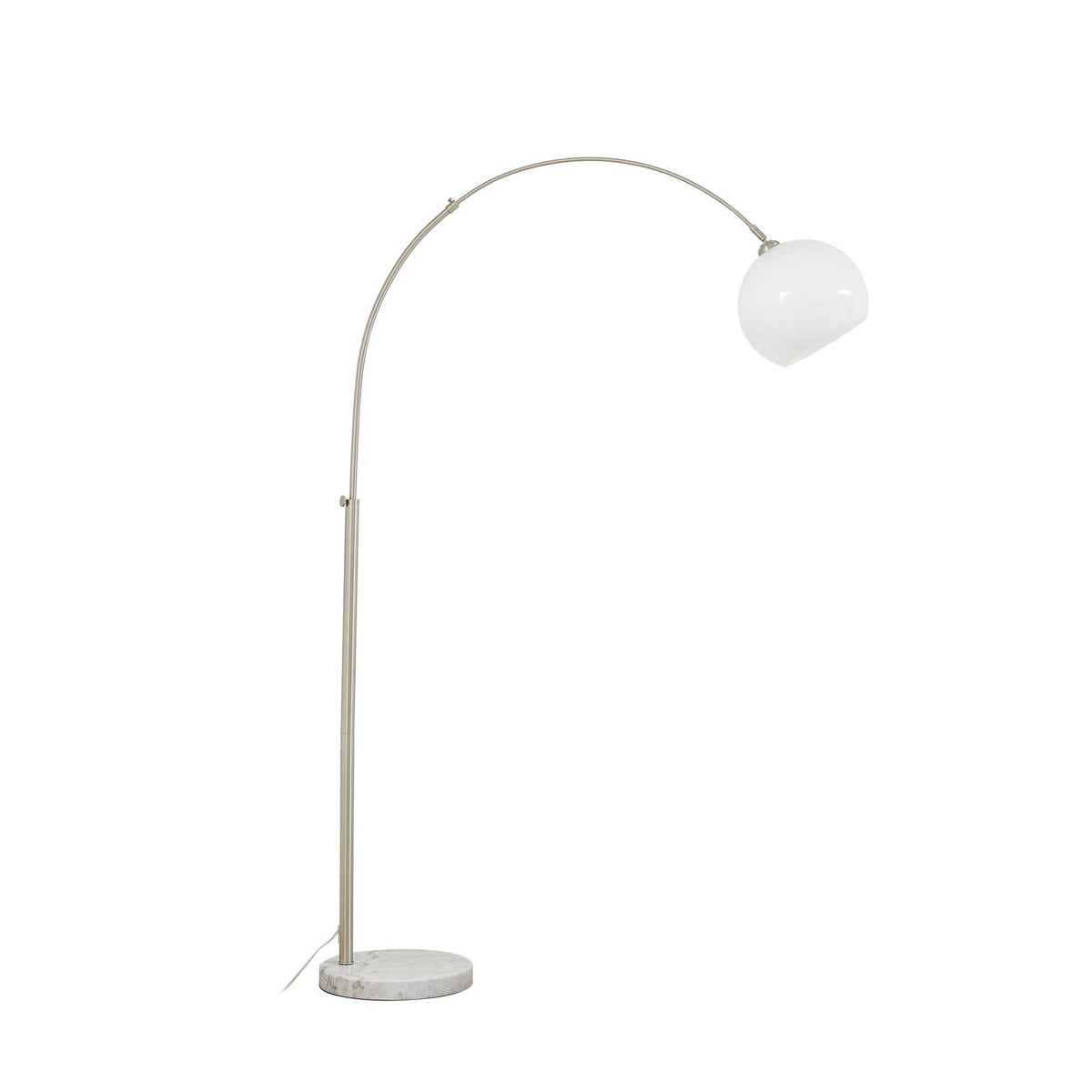 Lucande Alverton Arc Lamp, white/chrome, glass, 79.53 in
