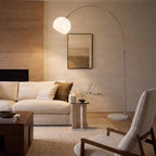 Lucande Alverton Arc Lamp, white/chrome, glass, 79.53 in
