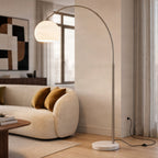 Lucande Alverton Arc Lamp, white/chrome, glass, 79.53 in