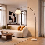 Lucande Alverton Arc Lamp, white/chrome, glass, 79.53 in
