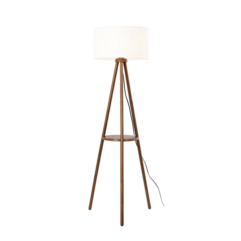 Lucande Marlow three-legged floor lamp, dark wood/white