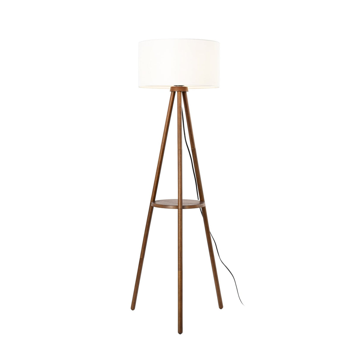 Lucande Marlow three-legged floor lamp, dark wood/white