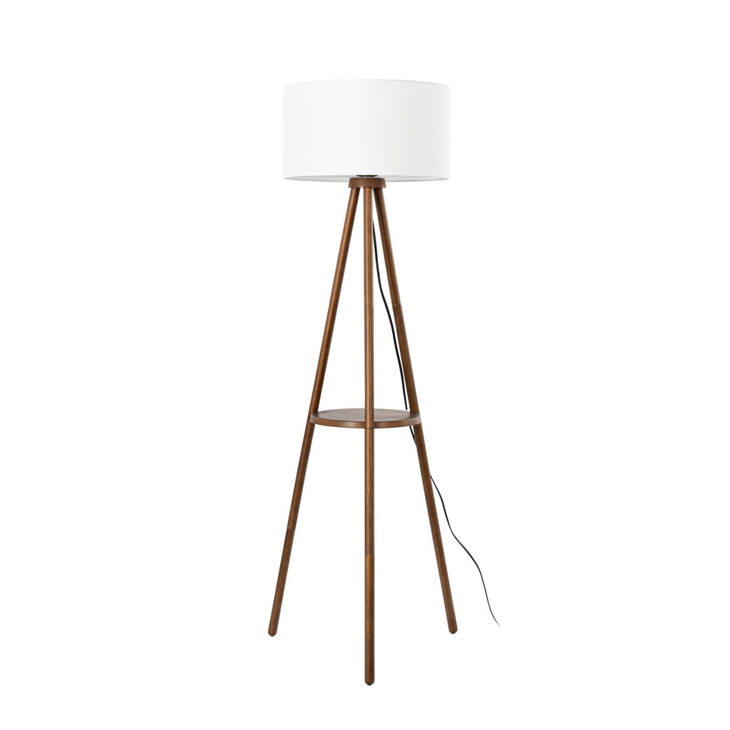 Lucande Marlow three-legged floor lamp, dark wood/white