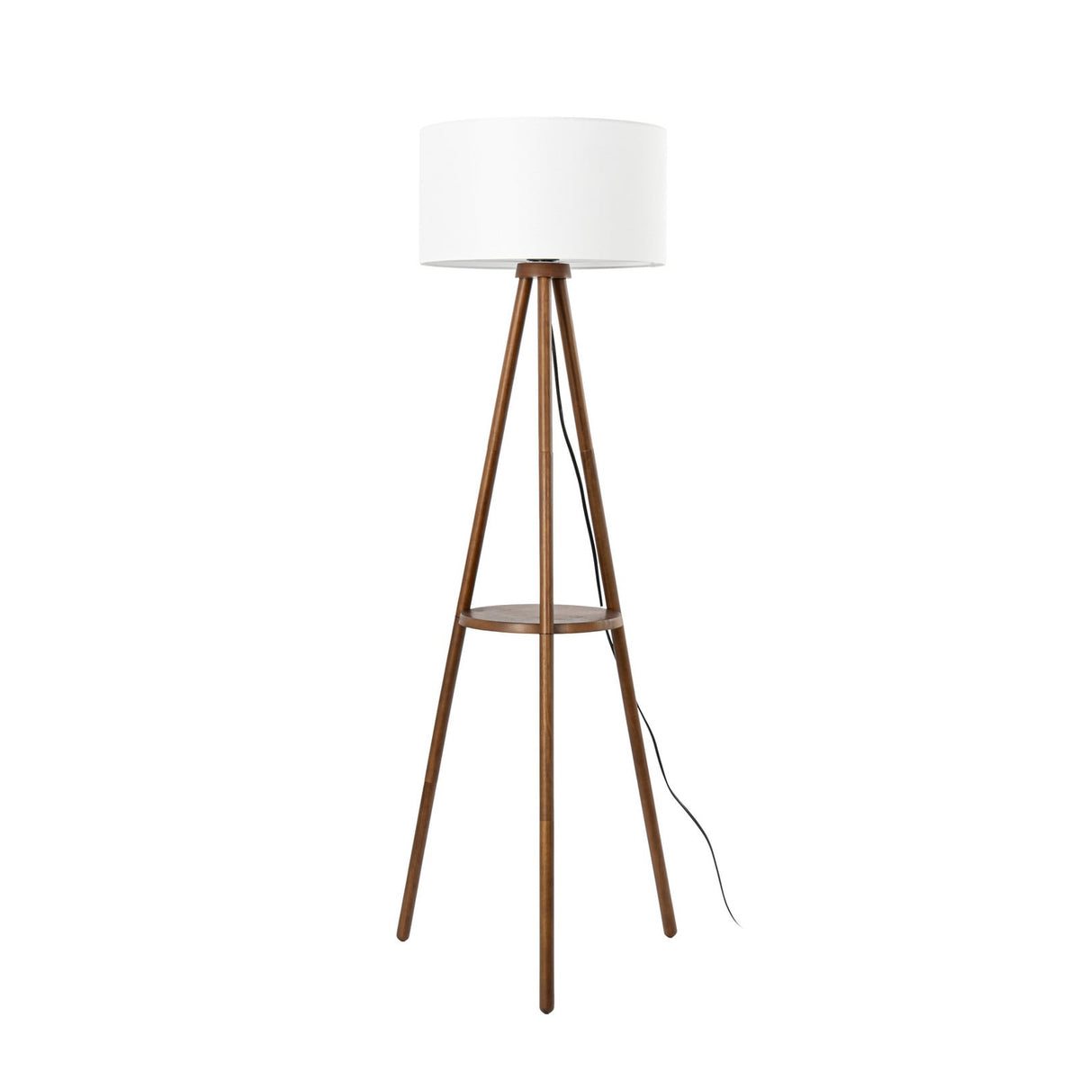 Lucande Marlow three-legged floor lamp, dark wood/white