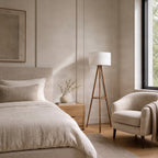 Lucande Marlow three-legged floor lamp, dark wood/white