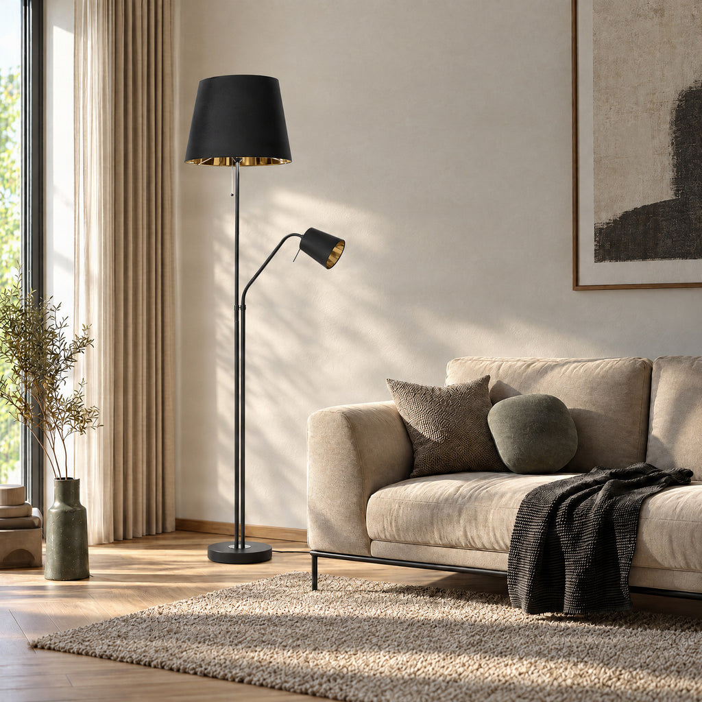 Efalia 69" Black and Gold Floor Lamp with Reading Light