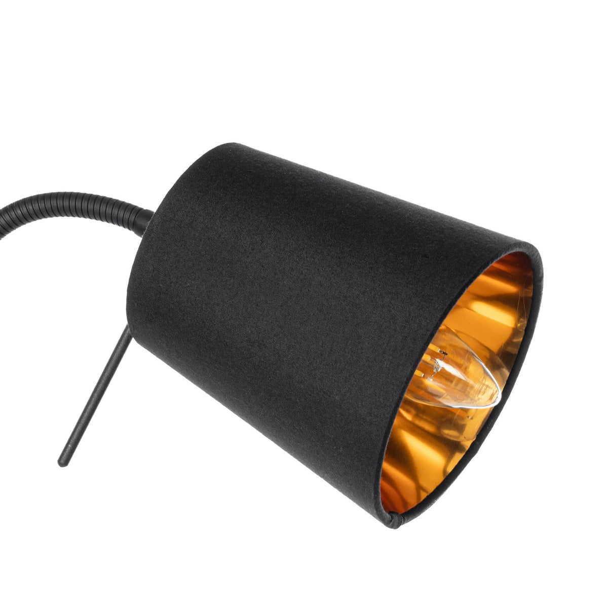 Lucande Efalia floor lamp, black and gold, fabric, reading spotlight