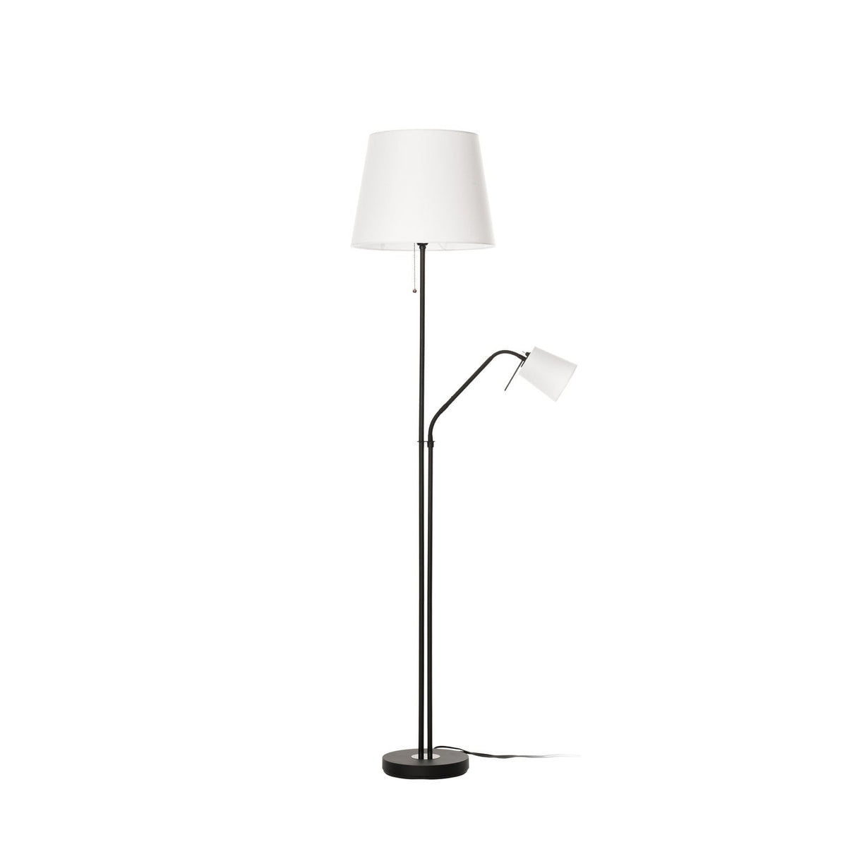 Lucande Efalia floor lamp, black and white, fabric, reading spotlight