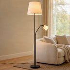 Lucande Efalia floor lamp, black and white, fabric, reading spotlight