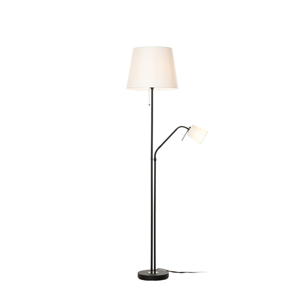Lucande Efalia floor lamp, black and white, fabric, reading spotlight