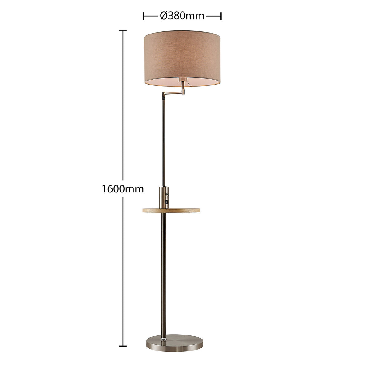 Zinia 63" Nickel Floor Lamp with Shelf & USB Port