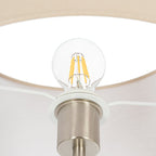 Lucande Zinia floor lamp, nickel/white, shelf, USB