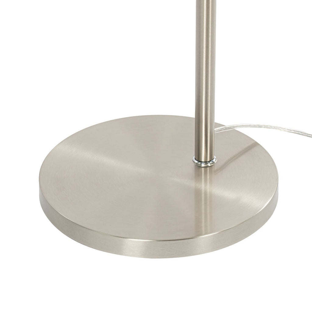 Lucande Zinia floor lamp, nickel/white, shelf, USB