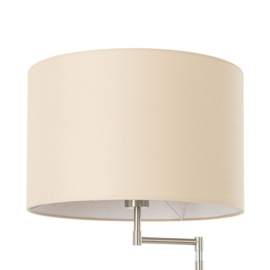 Lucande Zinia floor lamp, nickel/white, shelf, USB