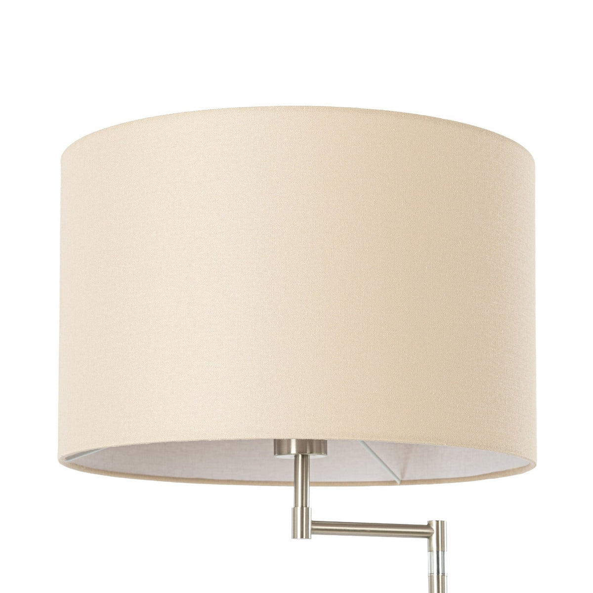 Lucande Zinia floor lamp, nickel/white, shelf, USB