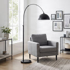 Lucande Solenne arc lamp, black, marble base, metal